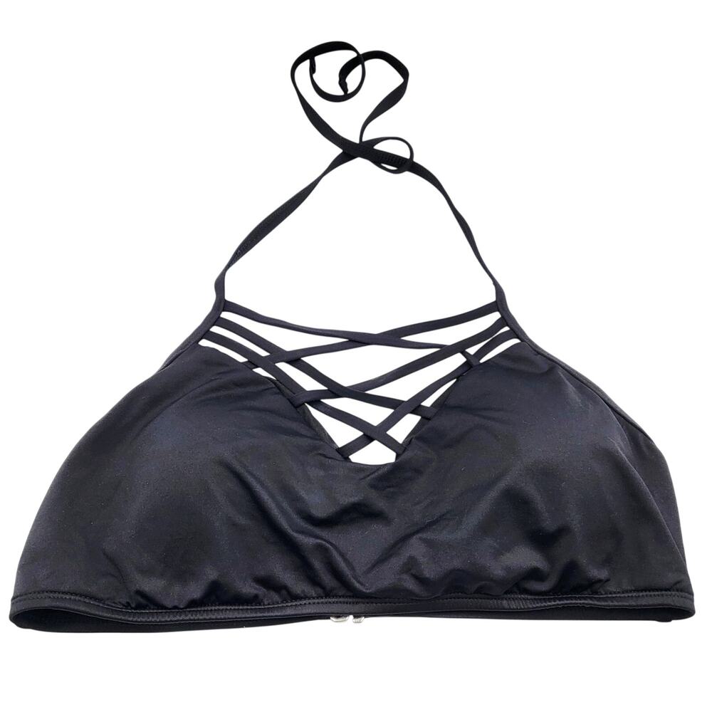 Mossimo Supply Co Black Bikini Halter Top Criss-cross Detail Women's Size D/DD